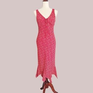 Vintage 90s Y2K Red Floral Handkerchief Hem Midi Slip Dress Ethereal Fairycore 4